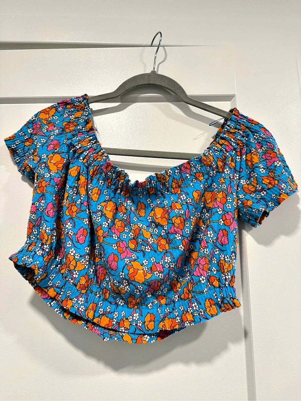 TOPSHOP Floral Crop Top in Blue & Orange US 10 Like New